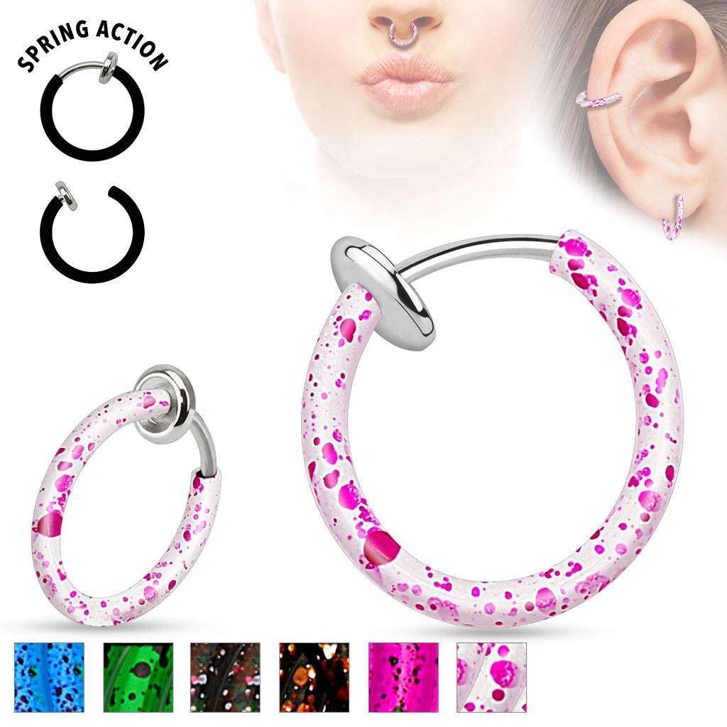 Ocelový fake piercing do nosu nebo do ucha, kroužek potřísněný barvou - Barva piercing: Růžová