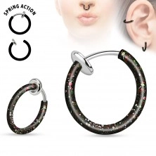 Ocelový fake piercing do nosu nebo do ucha, kroužek potřísněný barvou