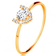 Prsten ve žlutém 14K zlatě - třpytivá podkova, velký kulatý zirkon