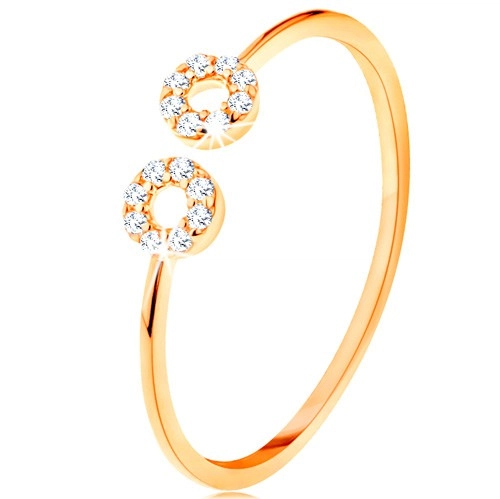 Zlatý prsten 585 s úzkými oddělenými rameny, malé zirkonové kroužky - Velikost: 51