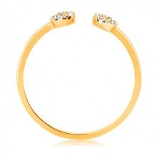 Zlatý prsten 585 s úzkými oddělenými rameny, malé zirkonové kroužky