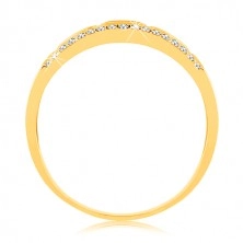 Prsten ze žlutého 14K zlata - pásy černé glazury, čirá zirkonová linie