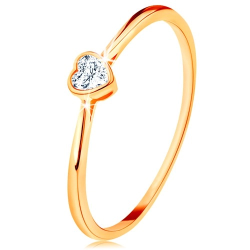 Lesklý zlatý prsten 585 - čiré zirkonové srdíčko s lesklým lemem - Velikost: 58