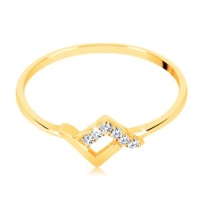 Blýskavý prsten ve žlutém 14K zlatě - lesklý a zirkonový zalomený proužek