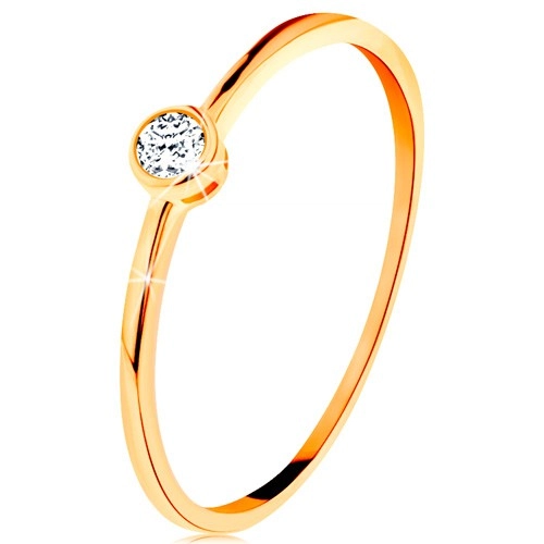 Prsten ve žlutém zlatě 585 - kulatý čirý zirkon v lesklé objímce - Velikost: 49