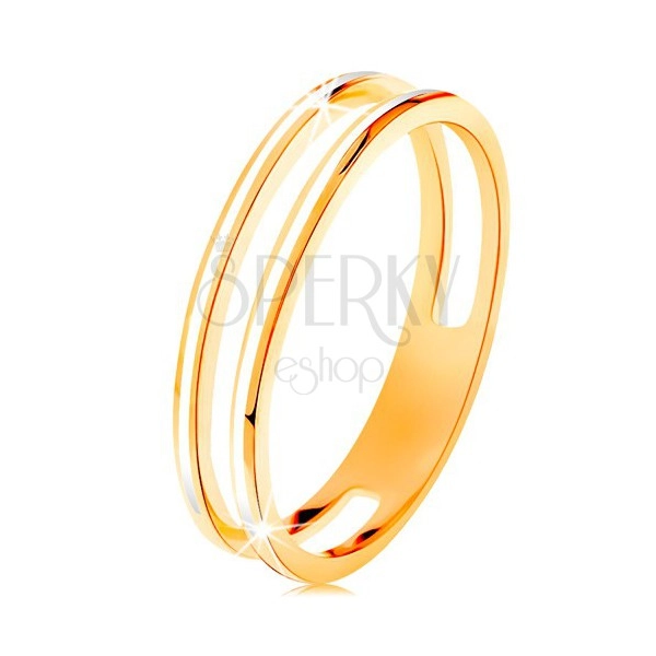Prsten ve žlutém zlatě 585, dva úzké kroužky zdobené bílou glazurou