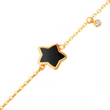 Náramek ze žlutého 14K zlata, přívěsky - hvězda s černou glazurou, zirkon