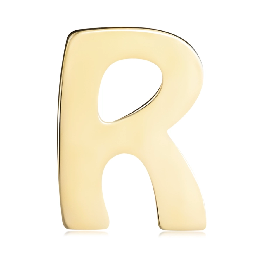 Zlatý 14K přívěsek s lesklým a hladkým povrchem, tiskací písmeno R