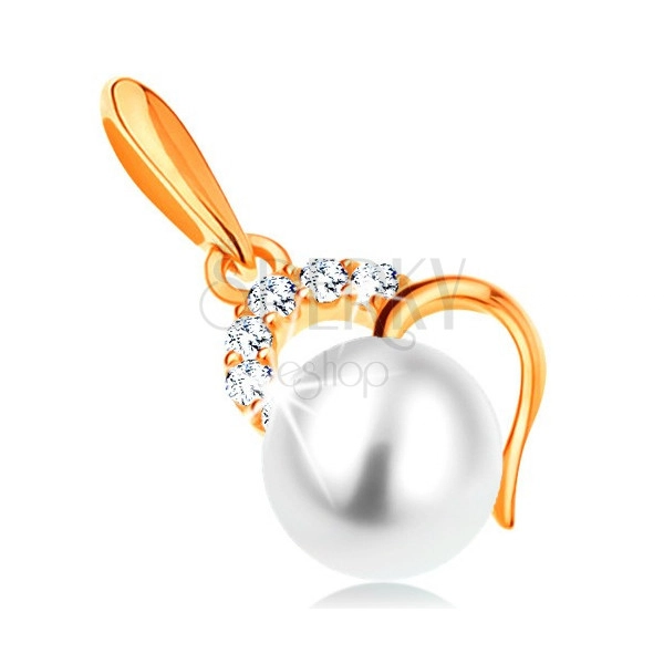 Zlatý přívěsek 585 - bílá kulatá perla v obrysu nepravidelného srdce