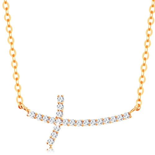 Zlatý náhrdelník 585 - třpytivý zirkonový křížek na řetízku z oválných oček