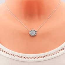 Rhodiovaný náhrdelník, stříbro 925, kruh s modrými a čirými zirkony