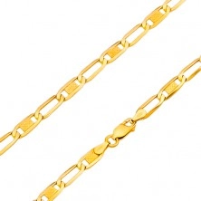 Zlatý 14K náramek - lesklá oválná očka s mřížkou a prázdná očka, 180 mm