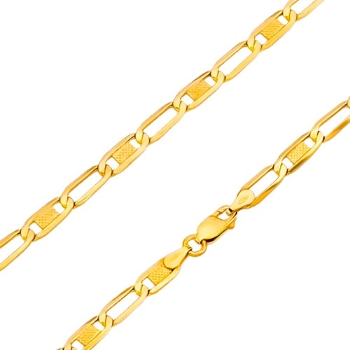 Řetízek ve žlutém 14K zlatě - oválné články - prázdné a s mřížkou, 500 mm