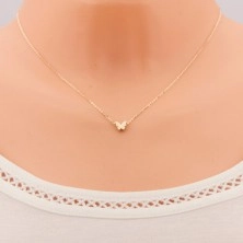 Zlatý 14K náhrdelník - lesklý řetízek, malý motýl s hladkým povrchem