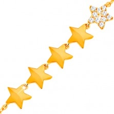 Zlatý 14K náramek - linie pěti hvězdiček, řetízek z oválných oček, 180 mm