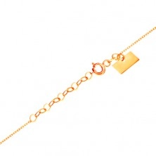 Zlatý náhrdelník 585 - jemný řetízek, lesklý plochý kruh, kontura srdce z bílého zlata