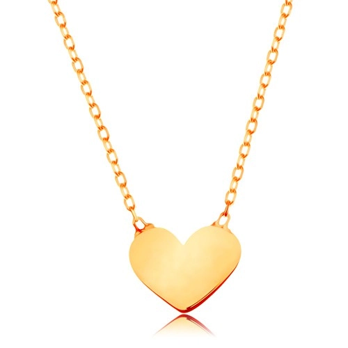 Zlatý 14K náhrdelník - blýskavý tenký řetízek, přívěsek - malé ploché srdíčko