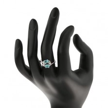 Prsten s lesklými rameny zdobený barevnými zirkonovými ovály a čirými zirkonky