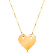 Náhrdelník ve žlutém 14K zlatě - malé souměrné ploché srdce, jemný řetízek