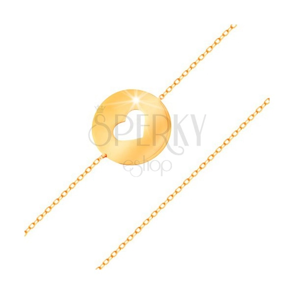 Zlatý 14K náramek - kruh se srdíčkovitým výřezem a plochým lesklým povrchem