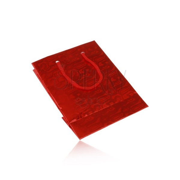 Malá červená taštička na dárek s abstraktním vzorem, červené šňůrky