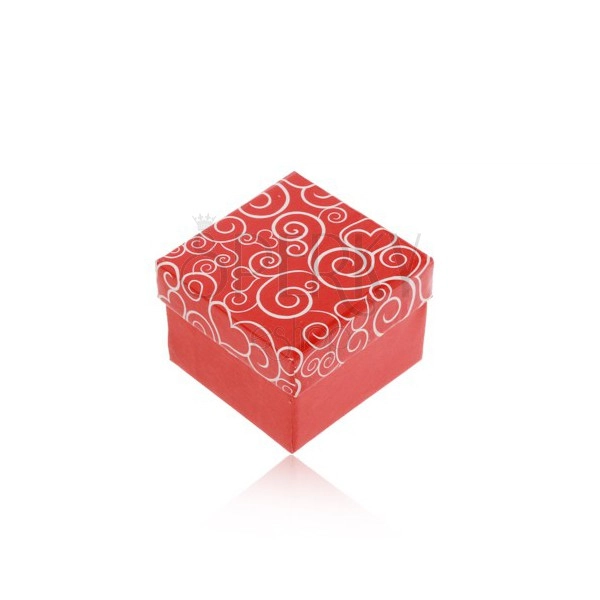 Dárková krabička v červeném odstínu, bílé srdíčkovité ornamenty