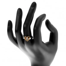 Dvoubarevný prsten z oceli 316L - asymetrická kontura srdce, čirý zirkon