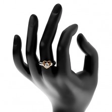 Prsten z oceli 316L - dvoubarevné provedení, kontura srdce, čirý zirkon