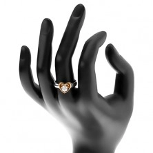 Ocelový prsten - dvoubarevné provedení, tenká kontura srdce, kulatý čirý zirkon