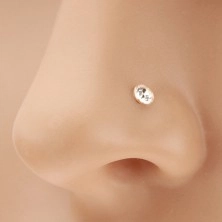Zlatý 585 piercing do nosu - blýskavý čirý zirkon v lesklé objímce, 2 mm