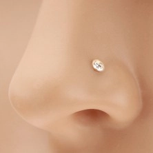 Piercing do nosu ve žlutém 14K zlatě - blýskavý čirý zirkon v lesklé objímce, 1,5 mm