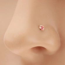 Zlatý 585 piercing do nosu, rovný - blýskavý zirkonek růžové barvy, 1,5 mm