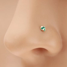 Zlatý 585 piercing do nosu, rovný - blýskavý zirkonek akvamarínové barvy, 1,5 mm