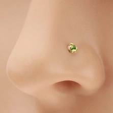 Piercing do nosu ze žlutého 14K zlata - světle zelený blýskavý zirkonek, 1,5 mm