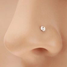 Rovný piercing do nosu v bílém 14K zlatě - kulatý čirý zirkonek, 2 mm
