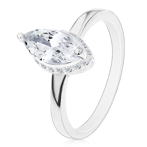 Stříbrný prsten 925, zrnkovitý zirkon čiré barvy v dekorativním kotlíku - Velikost: 55