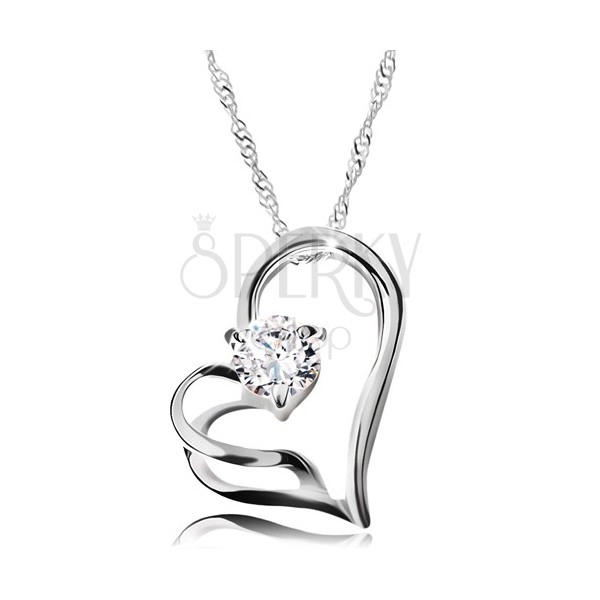 Stříbrný náhrdelník 925 - dvojitý obrys srdce, spirálovitý řetízek