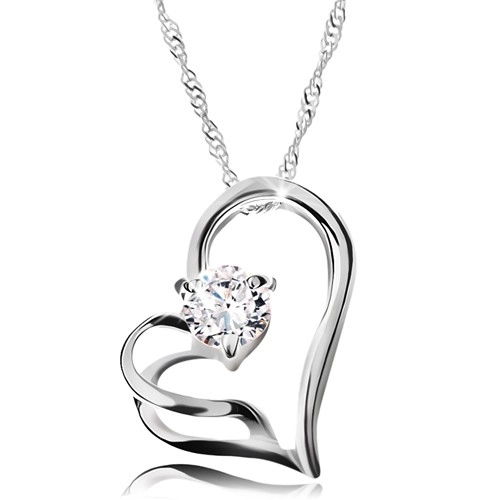 Stříbrný náhrdelník 925 - dvojitý obrys srdce, spirálovitý řetízek