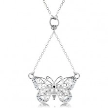 Stříbrný 925 náhrdelník, řetízek a přívěsek - vyřezávaný motýlek