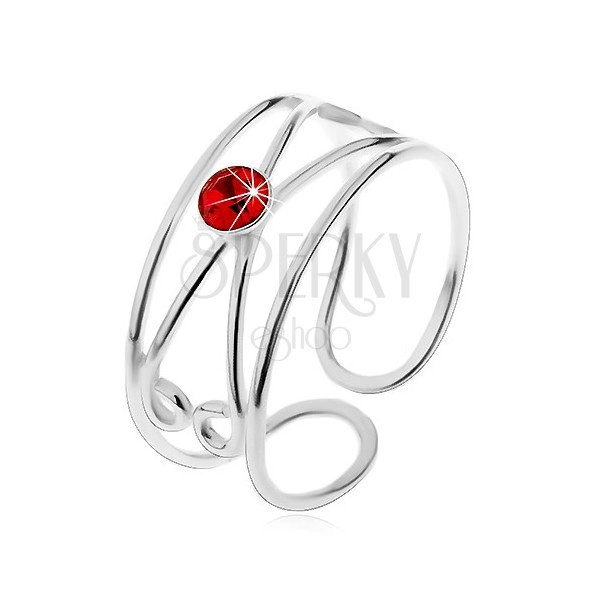Prsten ze stříbra 925 - kulatý červený zirkon, dvojitá smyčka, nastavitelný
