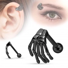 Ocelový piercing do ucha nebo obočí, kostra ruky, různé barvy