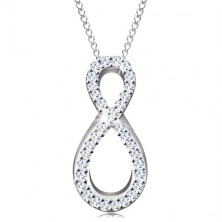 Stříbrný 925 náhrdelník, řetízek a přívěsek, osmička s čirými zirkonky