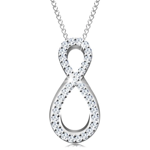 Stříbrný 925 náhrdelník, řetízek a přívěsek, osmička s čirými zirkonky