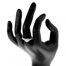 Stříbrný prsten 925, kulatý čirý zirkon, čirá zirkonová ramena