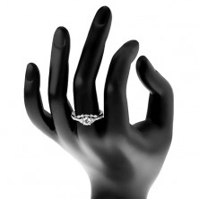 Prsten ze stříbra 925 - zásnubní, čirý zirkon a třpytivá linie, drobné zirkonky