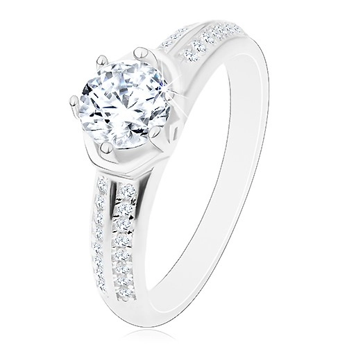 Zásnubní prsten - stříbro 925, zářivý kulatý zirkon, obloučky, blýskavá ramena - Velikost: 51
