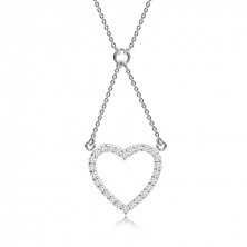 Stříbrný náhrdelník 925, řetízek a přívěsek - zirkonová kontura srdce