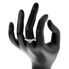 Stříbrný prsten 925, kulatý čirý zirkon, třpytivá zirkonová ramena