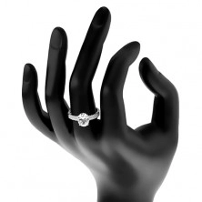 Zásnubní prsten, stříbro 925, velký blýskavý ovál, zirkonové linie na ramenech