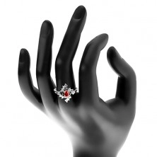 Prsten s rozdělenými rameny, barevný ovál, čiré spirálovité linie